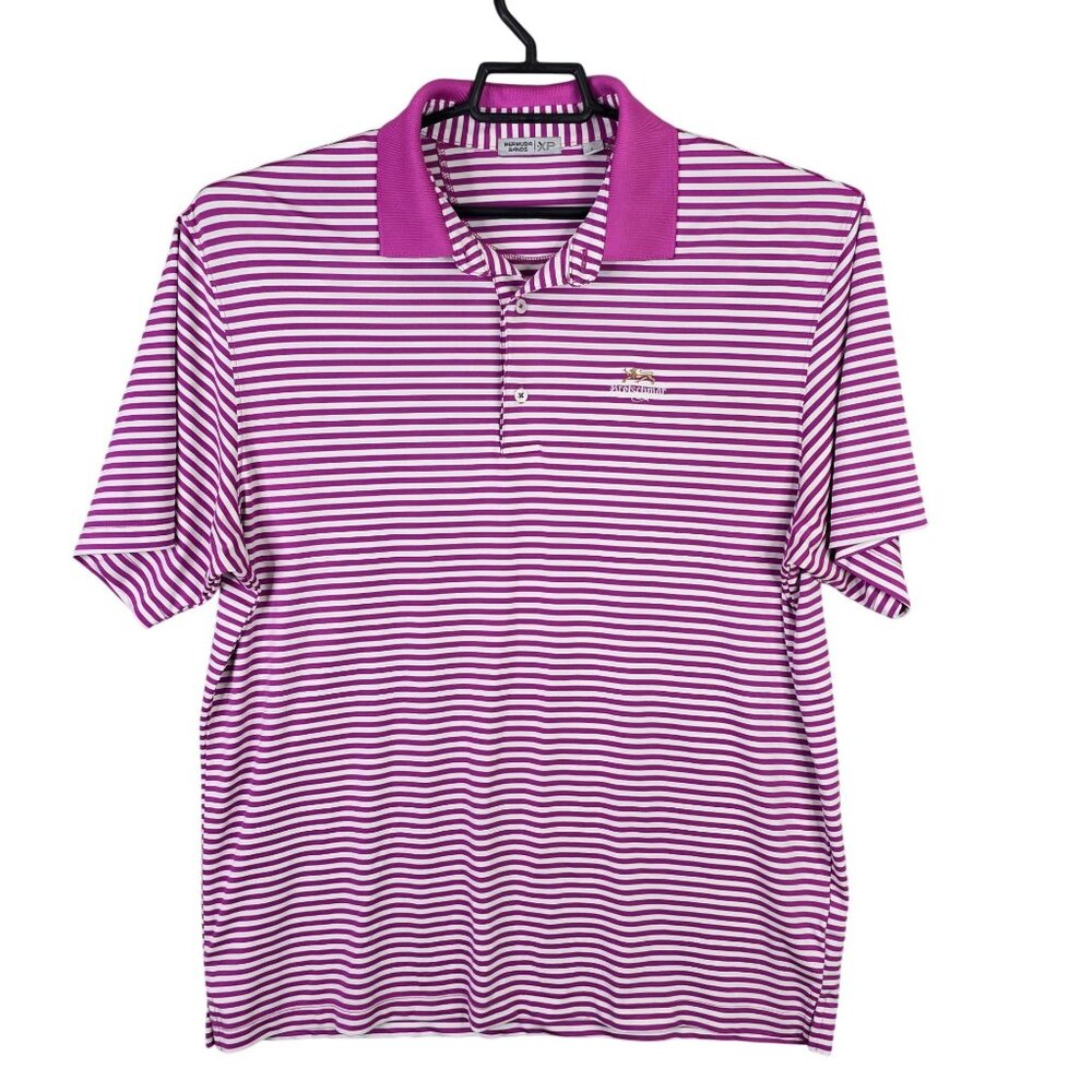 Mens Bermuda Sand Pink & White Striped Polo Shirt Short Sleeve Polyester Size L